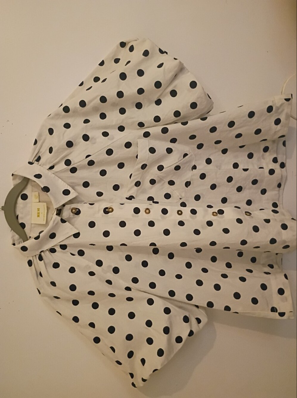 Maeve Anthropolgie Women's White & Black Polka Dot Button-Up Top Sz L
